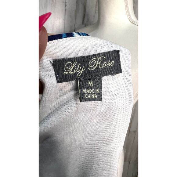 Lily Rose Women's Medium Blue Polynesian Belted Maxi Dress Sleeveless - Picture 6 of 6